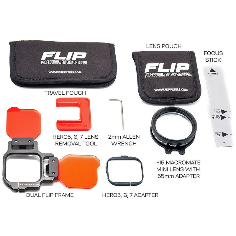 FLIP12 Pro Package with DIVE & DEEP Filters & +15 MacroMate Mini Lens for  GoPro HERO 5, 6, 7, 8, 9, 10, 11, 12